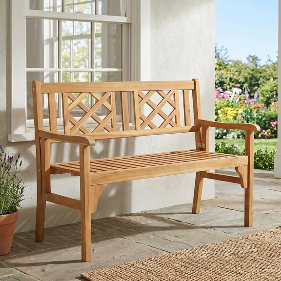 Costway Patio Outdoor Solid Wood Bench Folding Loveseat Chair Park Garden Deck Furniture