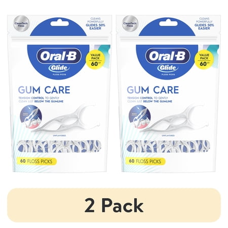 (120 pack) Oral-B Floss, Glide Gum Care Dental Floss Picks, Good for Back Teeth, 60 Picks