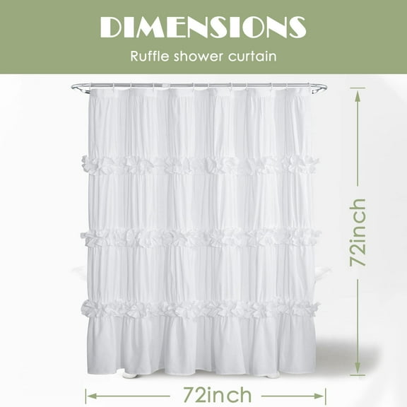72"x72 Inch Victorian Ruffle Shower Curtain Microfiber Ruched Vintage Bow Tie Style Handcrafted Master Bathroom Curtain with 12 Buttonholes, White