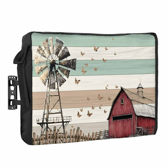 Outdoor TV Cover 36 to 39 Inches, Country Windmill Farmhouse Butterfly Wood Grain Waterproof and Weatherproof TV Cover with Remote Control Pocket, Flat Screen TV Cover Protector for Outside TV