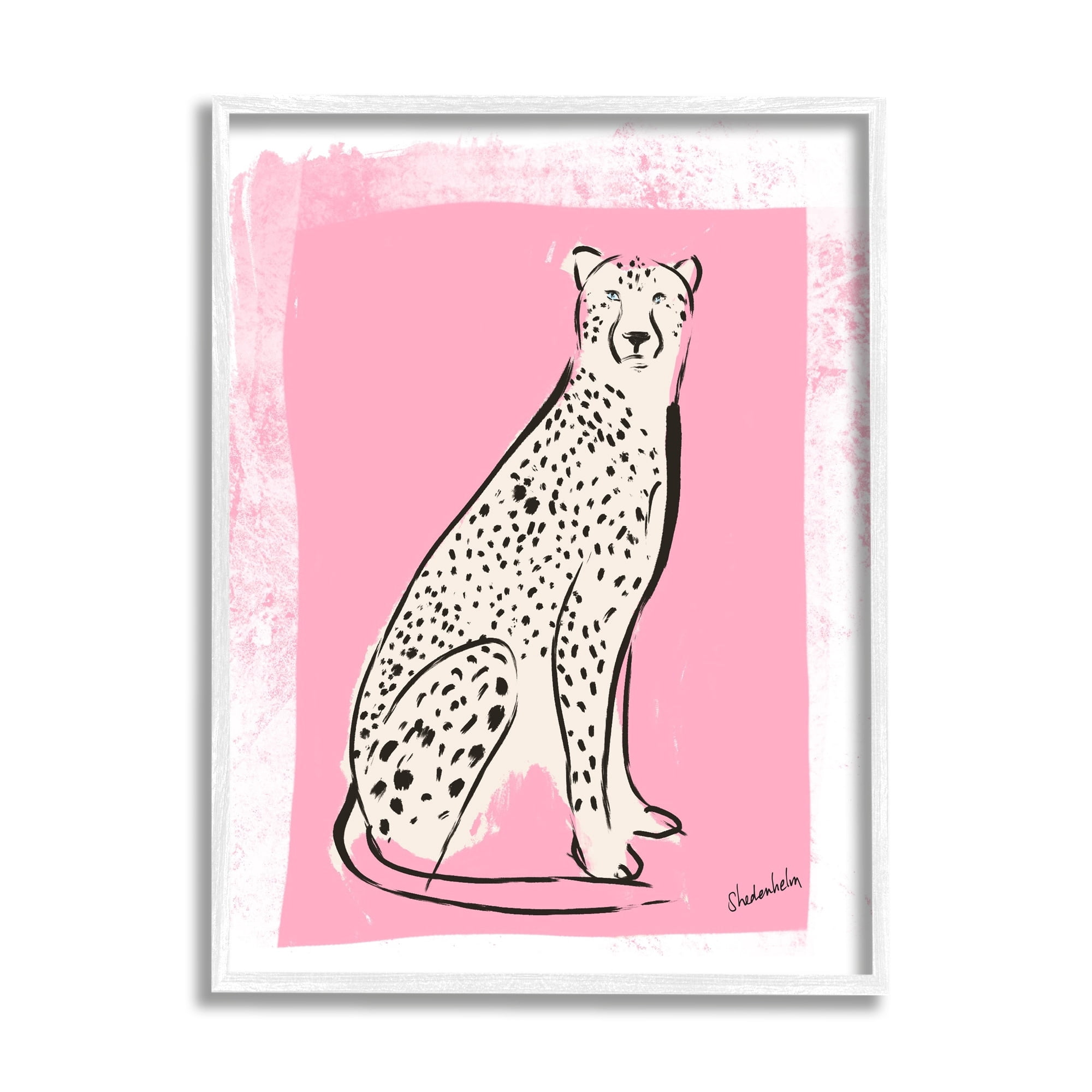 Stupell Industries Modern Cheetah Ink Lines Blocked Pink Border Graphic Art White Framed Art Print Wall Art, Design by Kendra Shedenhelm