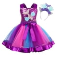 thumbnail image 3 of CUZIBR Easter Girls Tutu Dresses Sparkly Outfits Sleeveless Spaghetti Strap Cartoon Bunny Egg Pattern High Waist Tiered Tulle Dress Headband Stage Performance Party Clothes Sets,Purple,10-12 Years, 3 of 8
