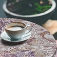 thumbnail image 3 of Ambesonne Floral Design Fitted Round Tablecloth, Linear Vintage Damask, 56"- 60" Diameter, Pale Ruby Pale Sepia, 3 of 5