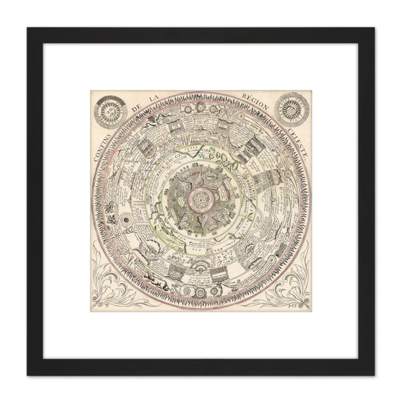 Map Mariette 1696 Celestial Ptolemaic Chart 8X8 Inch Square Wooden Framed Wall Art Print Picture with Mount