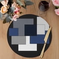 thumbnail image 3 of Black Blue White Round 15 Inch Placemats Set of 2, Contemporary Minimalist Geometric HeatResistant Non Slip Place Mats for Dining Table, Wipeable Braided Kitchen Table Mats for Housewarming, 3 of 9