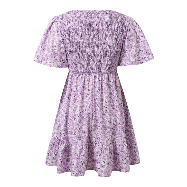 cute floral spring dresses Women's Gathered Tunic Dress With Belted Pockets V Neck Butterfly Sleeves Comfortable Stretchy Smocked Midi Dress Daily Wear Summer For Women Purple XXL Terani Couture Evening 251E4254 golf dress weather celebrations. Color:Green with Blue/White/Black Stripes cute spring dresses