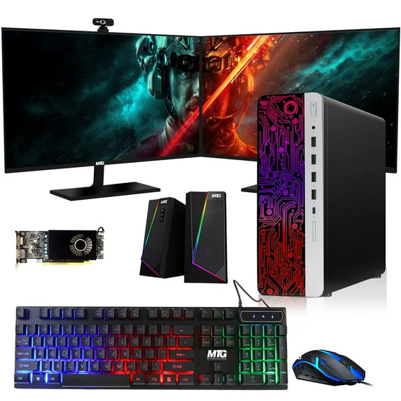 Restored HP G3 Gaming Desktop PC,Intel Core i7 6th Gen,AMD RX 550 Graphics,32GB RAM,1TB SSD+3TB HDD,MTG New 27 Inch Dual Monitor,RGB Keyboard Mouse,Speaker,Webcam,Windows 11 Pro