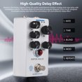 thumbnail image 3 of MOSKYAUDIO White Aluminum Alloy Guitar Bass Super Delay Effects Pedal with 4-Mode Modulation (No/Soft/Middle/Heavy), Blend/Time/Rate/Repeats Controls, True Bypass, 6.35mm I/O, DC 9V Power (Adapter, 3 of 7