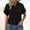 Black, variant on Womens Cotton Button Down Shirt Rolled Cuffed Short Sleeve Blouse Ladies Summer Casual V Neck Beach Cotton Tops Beige M