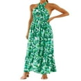 thumbnail image 4 of Women‘s Summer Crossover Halter Neck Sleeveless Plaid Cut Out Backless Flowy A Line Maxi Dress Pink XL, 4 of 7