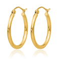 thumbnail image 3 of 14K Solid Yellow Gold Tube Round Medium Hoop Earrings, 3 of 10