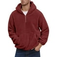 thumbnail image 2 of Huowey Men Coat Winter Thermal Fuzzy Thick Hoodies Half Zip Up Lined Casual Pullover Sweatshirt Solid Color Soft Comfortable Lightweight Athletic Daily Wear,Red,XL, 2 of 4