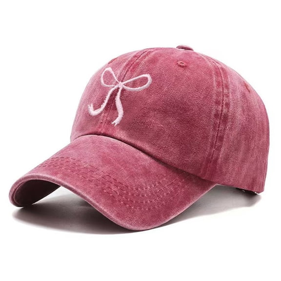 AirLoni Women Baseball Cap Washed Cotton Bow Embroidered Retro Texture Curved Brim Sun Protection Adjustable Buckle Casual Outdoor Streetwear Sun Hat for Ladies Wine,One Size