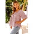 thumbnail image 4 of ABPHQTO Blusa de mujer rosa con mangas abullonadas y ojales, 4 of 5