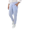 thumbnail image 2 of MRULIC jeans for men Linen And Cotton Waist Casual Men's Striped Breathable Loose Trousers Men's pants Men Casual Pants Light blue + L, 2 of 9