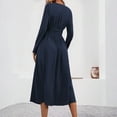 thumbnail image 7 of WTOBBY Women's Fashionable Solid Color V-Neck Long Sleeved Pleated Long Dress - Elegant and Flowy Dress with Pleated Details, Great for Evening Events or Casual Days,Navy 2XL, 7 of 7