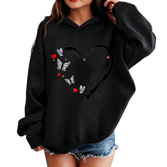 SJLDQY Girl's Hoodies Casual Hooded Sweatshirt Long Sleeve Love-themed Graphic Pullover Tops Size 4-5 Years