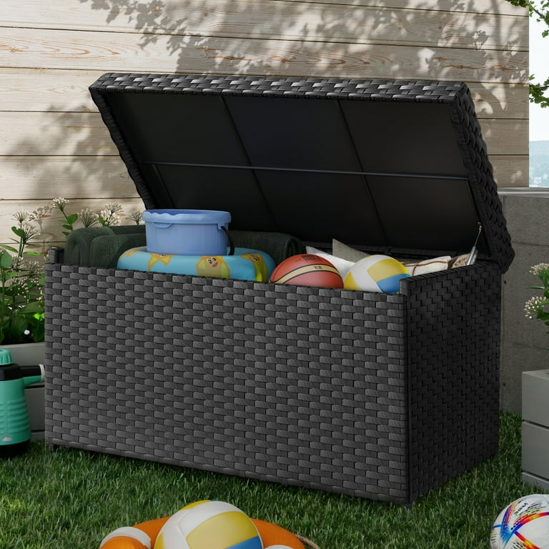 Plastic Garden Storage Box Waterproof Rattan Cushion Chest Deck Patio