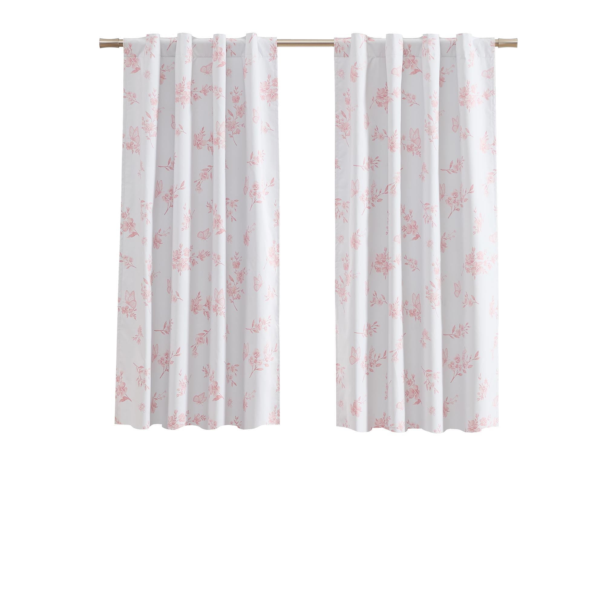 Ecologee Butterfly 100% Blackout Rod Pocket Back Tab Single Curtain Panel, Pink, 40" W x 63" L