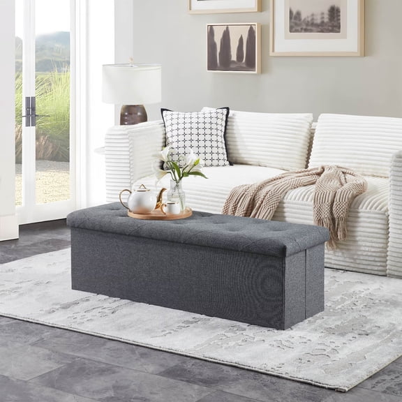 HASACHYL Folding Storage Ottoman Long Stool Ottoman Foot Rest End Of Bed Long Stool Storage Chest For Living Room Bedroom Entryway 47 Inches Gray