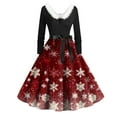 thumbnail image 3 of Christmas Dresses for Women Women's Casual And Fashionable Long Sleeved V-neck Print Matching Zipper Dress with Fur and Christmas Tree for Holiday Party,Deep Red,XL, 3 of 4