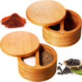 thumbnail image 1 of 2 Pieces Bamboo Salt and Spice Storage Box with Magnetic Swivel Lid Round Bamboo Pepper Box Bamboo Salt Keeper Kitchen Bamboo Salt Container for Salt Pepper (2 Storage Compartments,4.7 x 2.4 Inch), 1 of 7