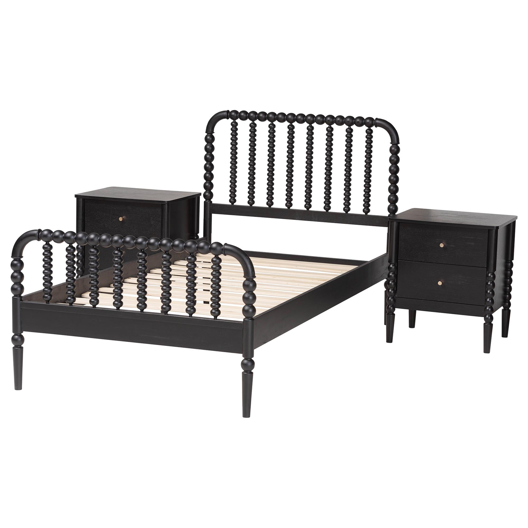 Baxton Studio Lucera Mid-Century Bedroom Set, Twin, Black