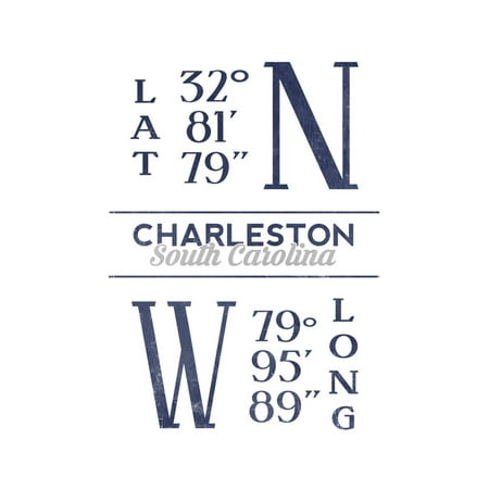 Charleston, South Carolina - Latitude and Longitude (Blue) Print Wall Art By Lantern