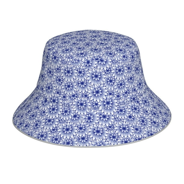 Balery Blue And White Flowers Sombreros para el sol para hombre y mujer, sombrero de pescador con UPF 50+