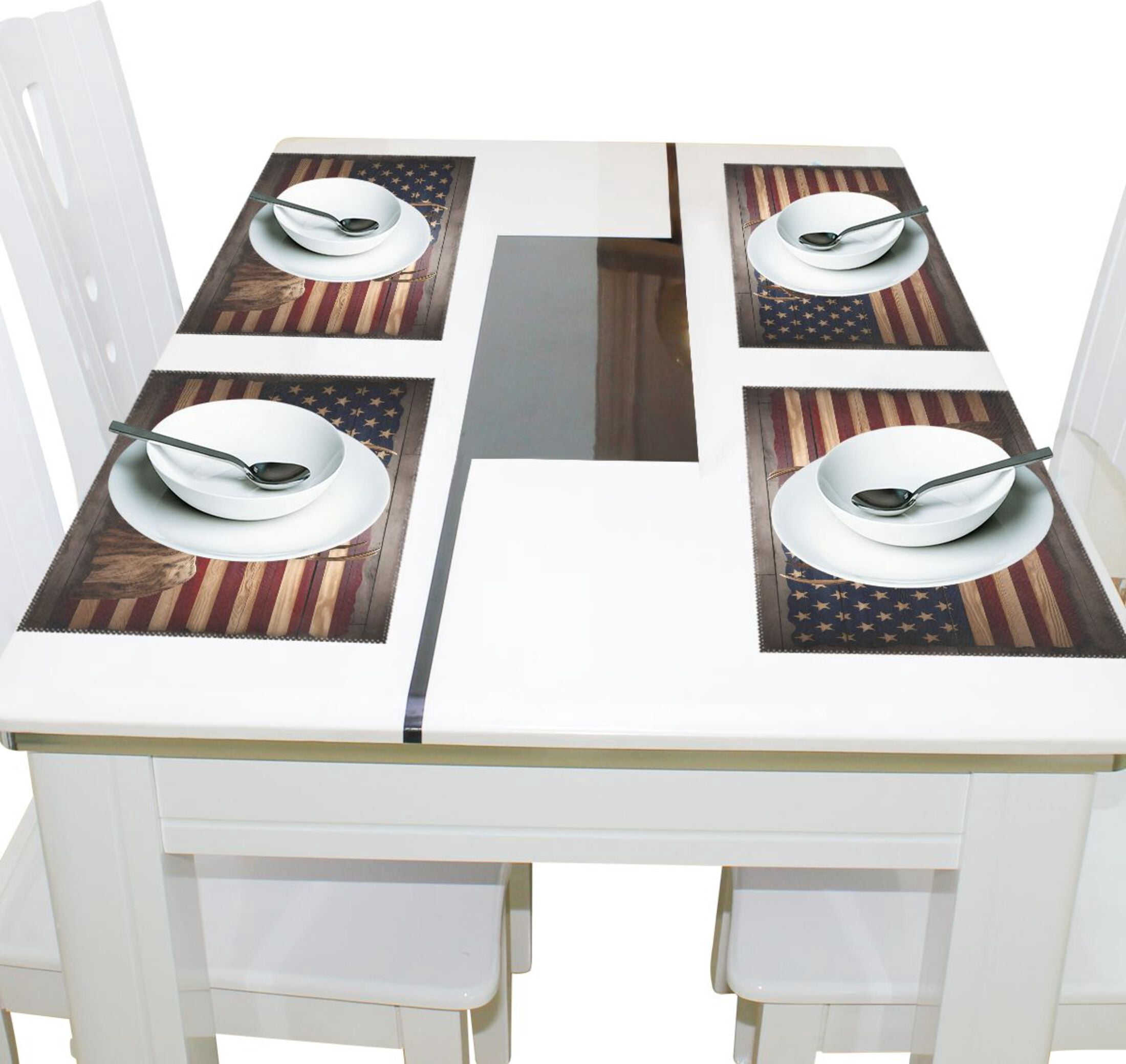 American Flag Deer 12×18 inch Placemats Heat Resistant Washable Foldable Rectangular Placemats Set Decoration Indoor Outdoor for Kitchen Dining Table 6PCs