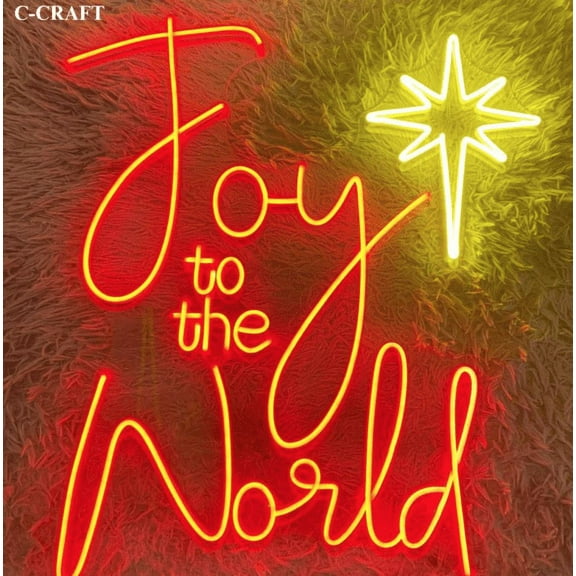 C-CRAFT Joy To The World Christmas Neon Sign LED Light 25 inch for Wall Decor