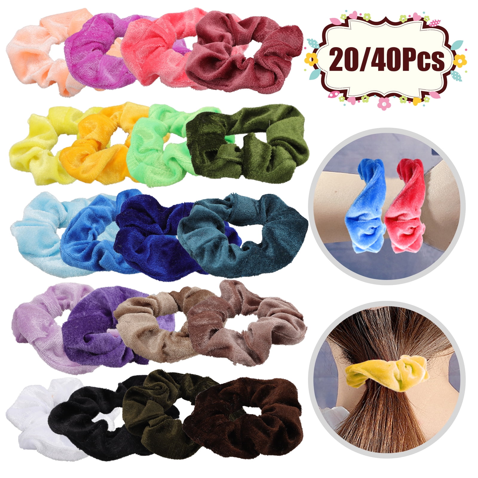 EEEkit EEEKit 40/20Pcs Hair Scrunchies Set Velvet Elastics Bobbles