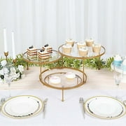 Balsa Circle 23 in Gold 3 Tier Round Metal Cake Dessert Stand Clear Acrylic Plates Party Events Decorations