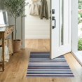 thumbnail image 2 of ODIKA 2'x3' Washable Throw Rug Non-Slip, Low Profile, Flatwoven, Easy Care Striped Vintage Navy Interlocking Bands Distressed Strip Mudroom for Hallway, Study Room, 2 of 7