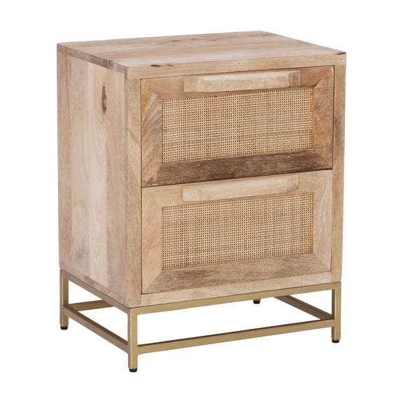 Powell Janie 2 Drawer Accent Cabinet, Natural Rattan and Gold Finish
