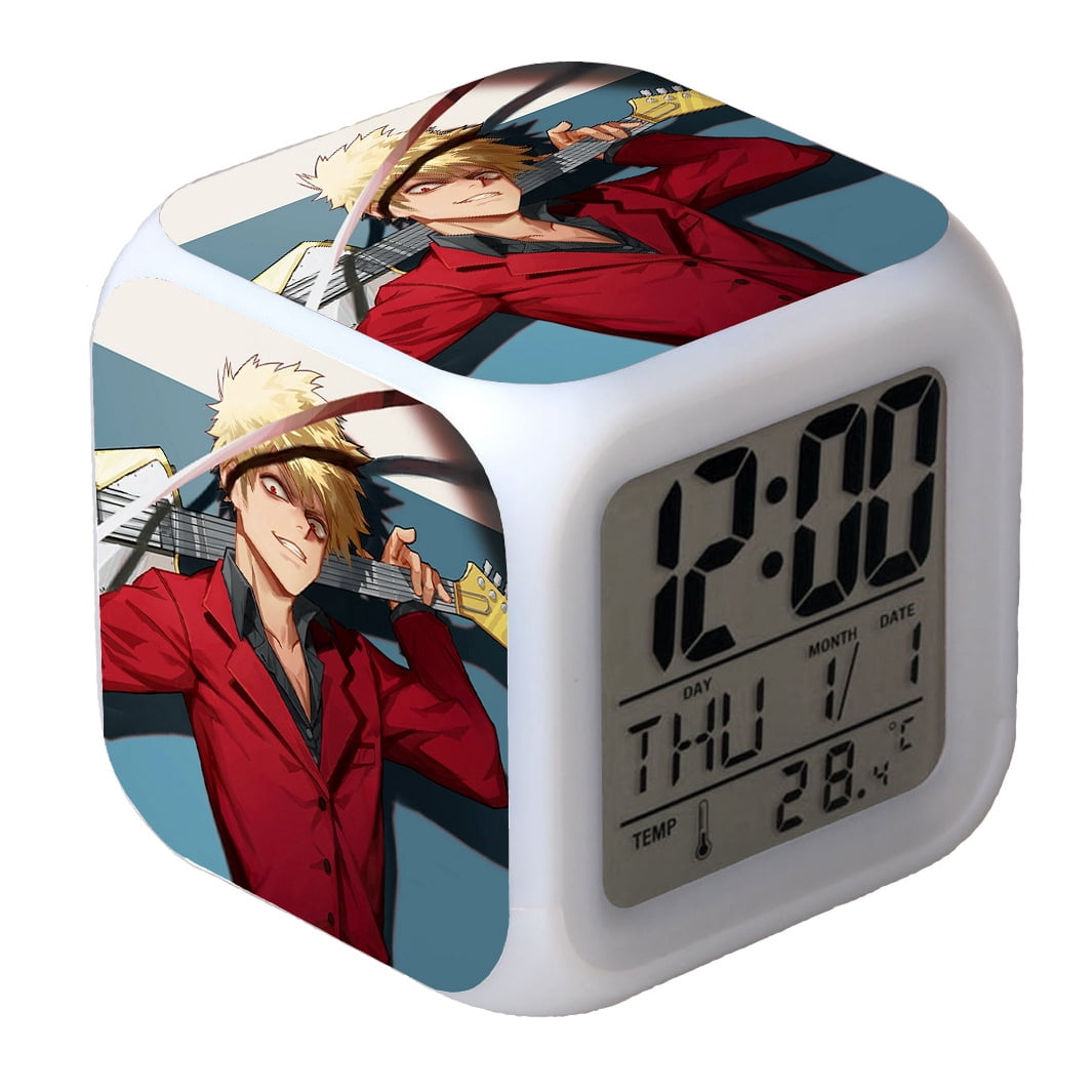 TIMPCV Wekity Anime Alarm Clock, 7 Colors LED Square Clock Digital
