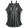 thumbnail image 6 of Plus Size Long Dresses for Fall Women's Gothic Flare Long Sleeves Dark Black Dress Mesh Spliced Costumes Dress Lace-up Midi Dress Long Dress Gray M, 6 of 6