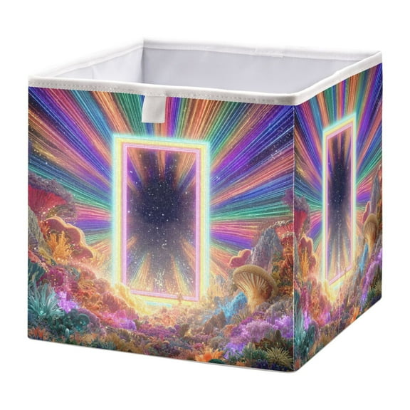 Fabric Open Basket Bins Foldable Storage Basket 2 Sizes Available Rainbow Colored