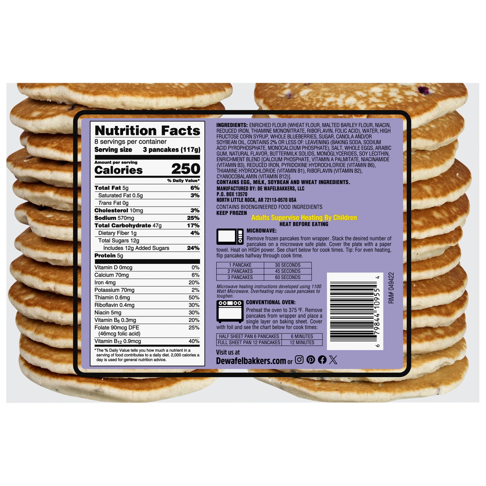 De Wafelbakkers Blueberry Pancakes, 33 oz, 24 Ct Bag (Frozen)