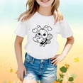 thumbnail image 2 of NINGMENG Hauts et T-Shirts pour Filles, Été, Imprimé Abeille, Col Rond, Manches Courtes, Décontracté, Confortable, Jaune, 8-9 Ans, 2 of 4