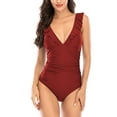 thumbnail image 3 of xiaxaixu Women One Piece Swimsuit Deep V Neck Ruffle Trim Monokini Swimwear, 3 of 5