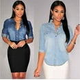 thumbnail image 4 of Chemisiers en Denim pour Femmes Mode Doux Manches Longues Chemise Ajustée Hauts, 4 of 5