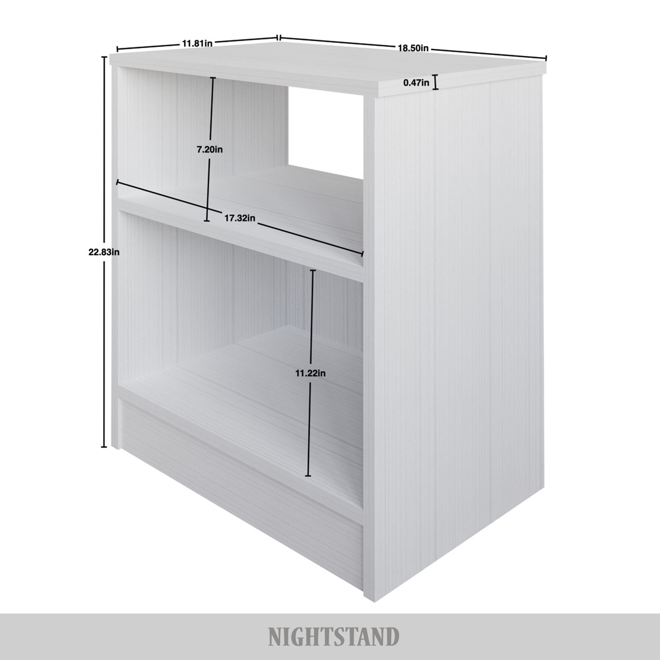 Castle Place Minimalist Nightstand with Shelf, White