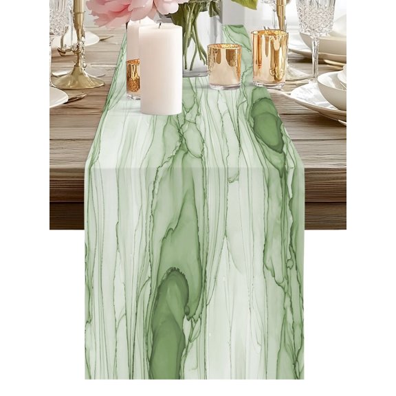 Table Runner Sage Green Marble Veins Table Runners Modern Art Water Ripples Cotton Linen Dresser Scarf Kitchen Dining Table Decor for Holiday Party Home Decor 13x90 Inch