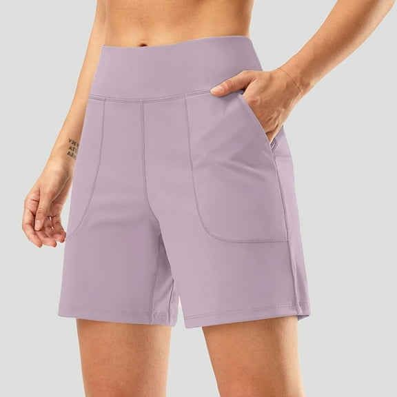 Women's Yoga Shorts Womens Wide Leg Yoga Shorts High Waisted Shorts Summer Gym Athletic Workout Long Shorts With Pockets,Purple Women's Yoga Shorts XXL
