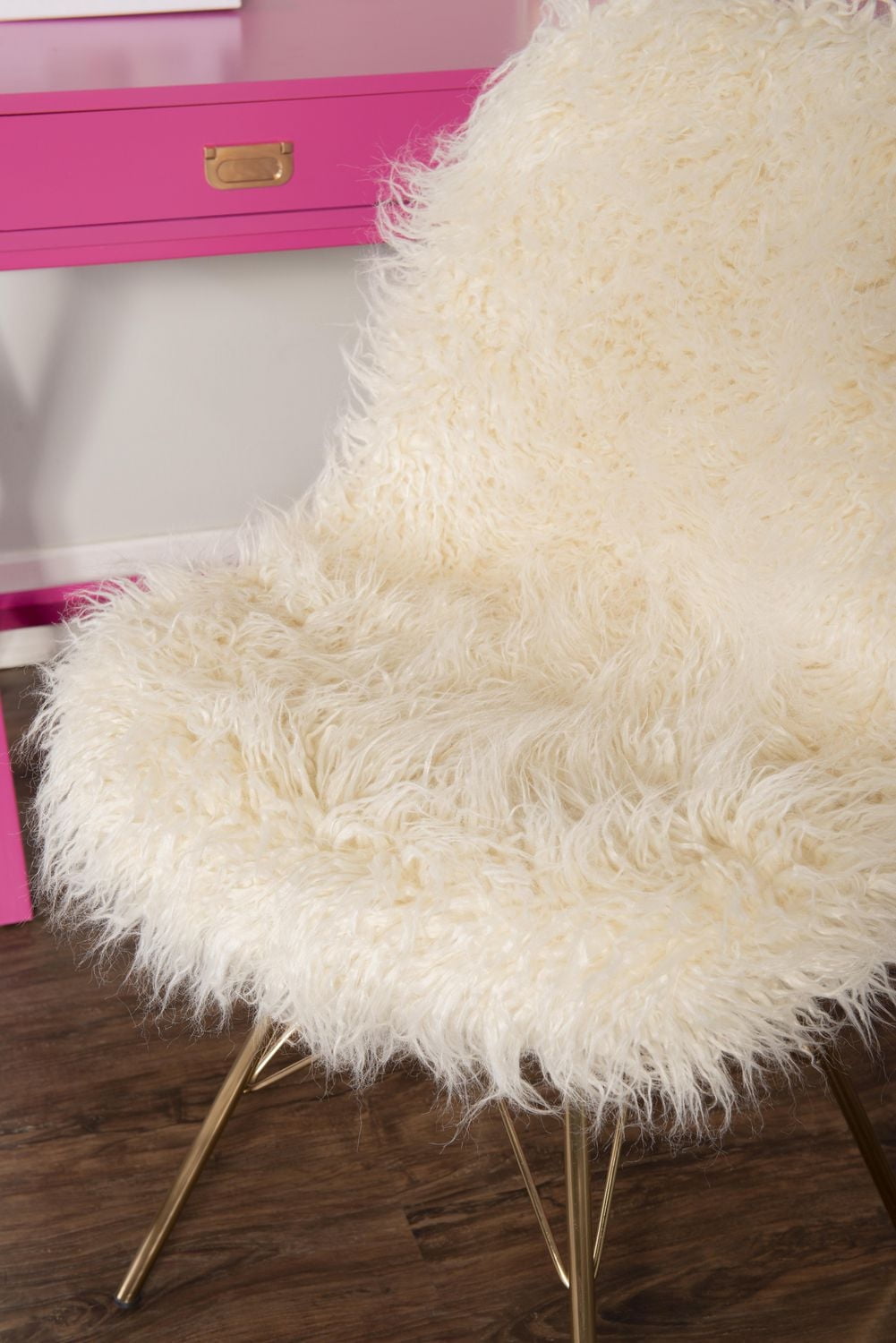 Niles Faux Fur Chair with Gold Metal Base