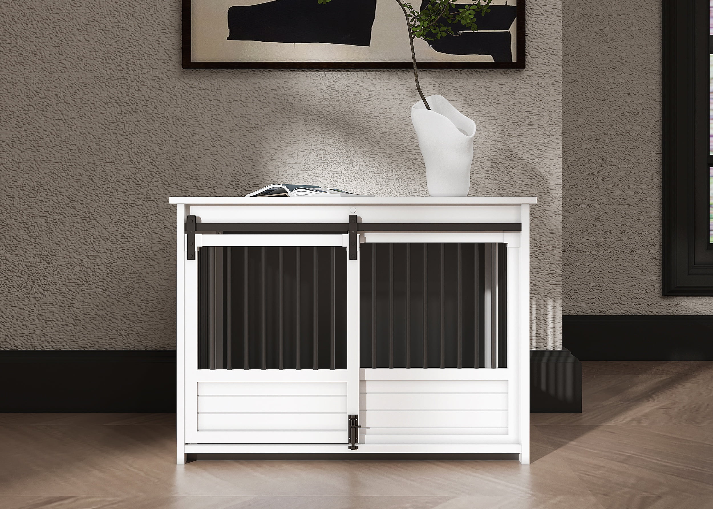 New Age Pet ECOFLEX® Barn Door Dog Crate & End Table, Indoor Furniture Style Kennel