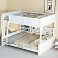 thumbnail image 4 of Harper & Bright Designs Full XL over Queen Bunk Bed with Storage Shelves, Solid Wood Bedframe with Cabinets & USB Ports, Antique White, 4 of 12