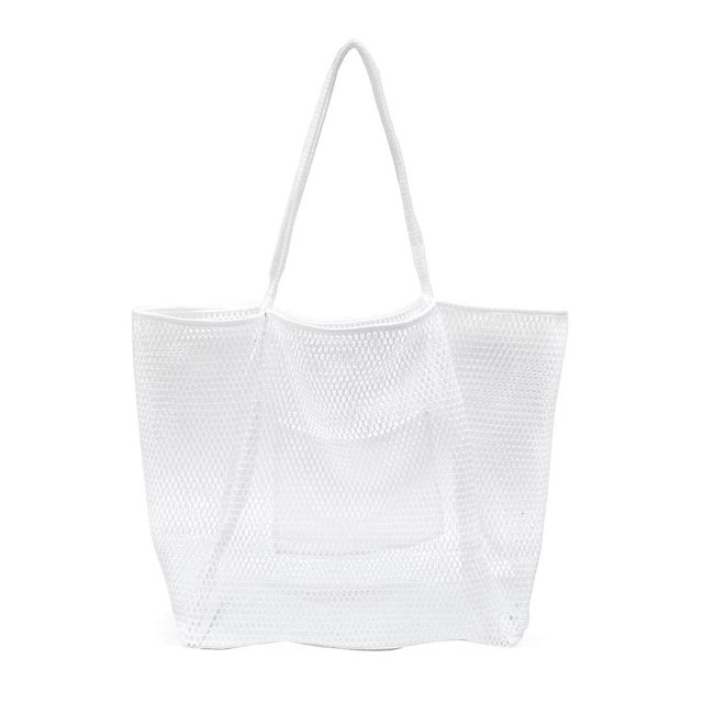Bolsa de malla portátil, bolsas de almacenamiento para niños, bolsa de playa para natación, toallas, bolsa de maquillaje para mujeres, color blanco