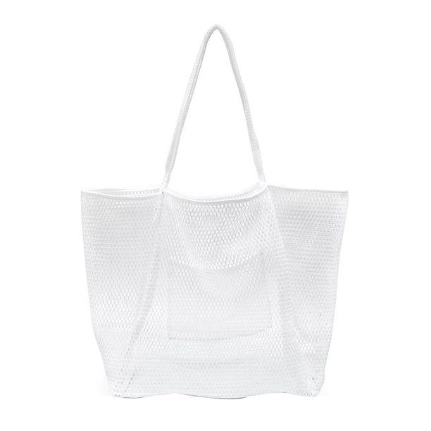 Bolsa de malla portátil, bolsas de almacenamiento para niños, bolsa de playa para natación, toallas, bolsa de maquillaje para mujeres, color blanco